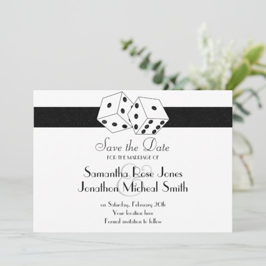 Las Vegas Theme Save the Date Wit en Zwart (Staand voorkant)