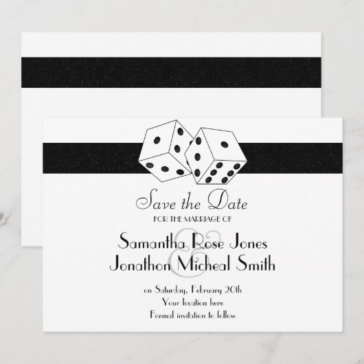 Las Vegas Theme Save the Date Wit en Zwart (Voorkant / Achterkant)