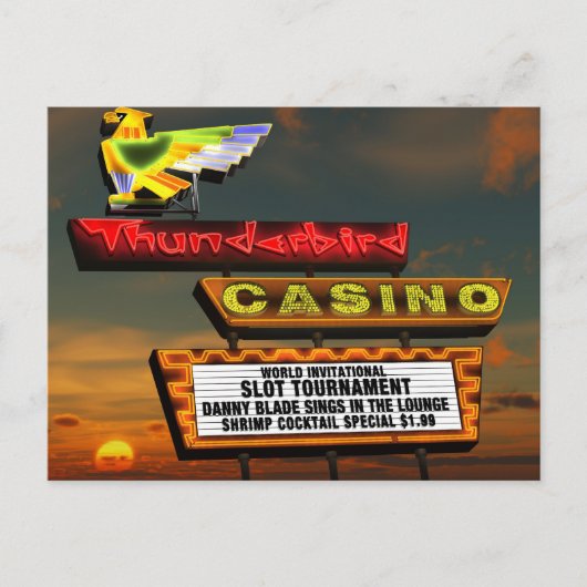 Las Vegas Thunderbird Retro Neon Sign Briefkaart (Voorkant)