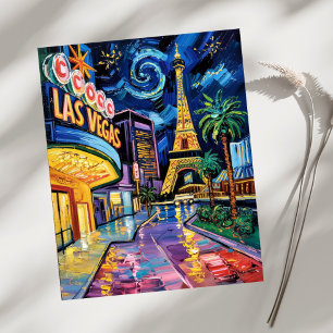 Las Vegas Travel Van Gogh Style Casino Night City Briefkaart
