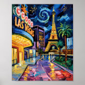 Las Vegas Travel Van Gogh Style Casino Night City Poster (Voorkant)