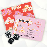 Las Vegas Trouwpijl teken rsvp reactie kaarten<br><div class="desc">Bruiloft in Las Vegas RSVP-antwoordkaarten met pijlvormig teken en leuke lettertypen met een mod retro-vibe. Beschikt over funky kleuren van roze, rood, sinaasappel en zeer licht romig wit. Perfect voor een snelle bruiloft of een all out Vegas feest! Alle bewoordingen kunnen worden gewijzigd behalve het woord "RSVP". Handgetekend door McBoos....</div>