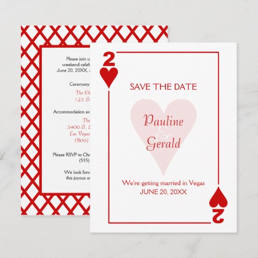 Las Vegas Two of Hearts Huwelijk Save The Date (Voorkant / Achterkant)