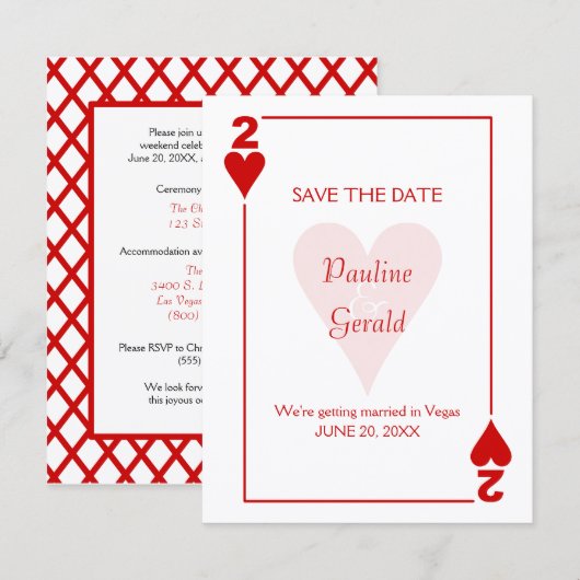 Las Vegas Two of Hearts Trouwdag Save The Date (Voorkant / Achterkant)