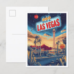 Las Vegas USA Art Illustratie Reizen Briefkaart