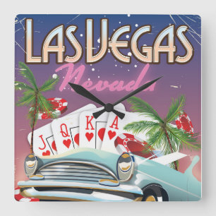 Las Vegas vakantieposter in vintage stijl Vierkante Klok