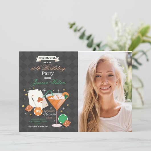 Las Vegas Verjaardag Casino Dice Chips Fotofeest Kaart (Staand voorkant)