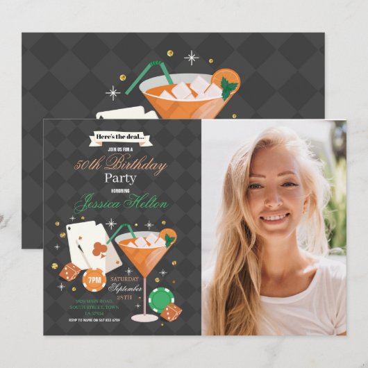 Las Vegas Verjaardag Casino Dice Chips Fotofeest Kaart (Voorkant / Achterkant)