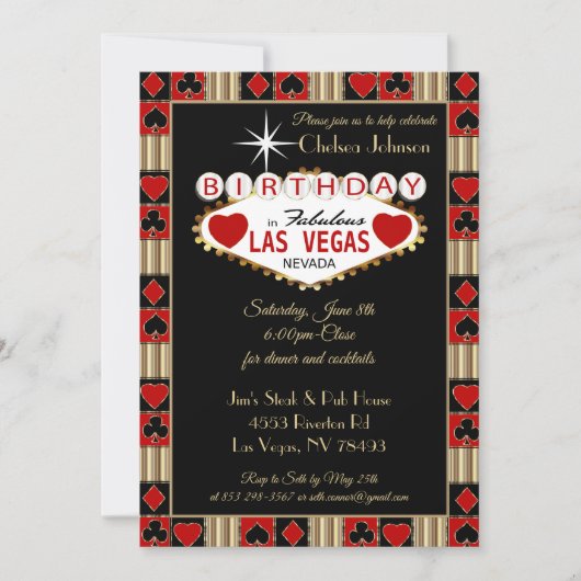 Las Vegas Verjaardag viering | Uitnodiging voor fe (Voorkant)
