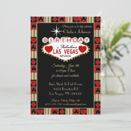 Las Vegas verjaardagsfeest | Uitnodiging voor een  (Staand voorkant)