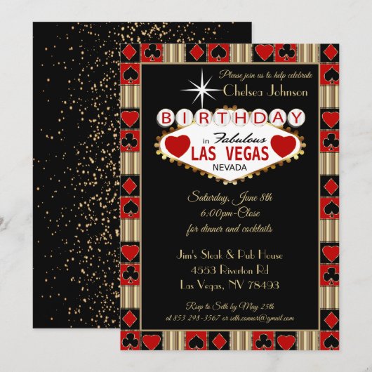Las Vegas verjaardagsfeest | Uitnodiging voor een  (Voorkant / Achterkant)