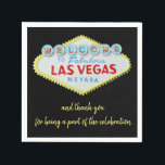 Las Vegas viering Servet<br><div class="desc">Las Vegas cocktail servetten om genodigde gasten te verwelkomen op uw feest en speciale evenement in Las Vegas,  Nevada. Het bekende neon teken is het ontwerp met een moderne zwarte achtergrond.</div>