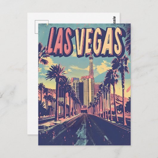 Las Vegas Vintage Kunst Briefkaart (Voorkant / Achterkant)