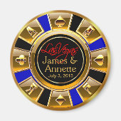 Las Vegas VIP Blauw Goud Zwart Casino Chip Favor Magneet (Voorkant)