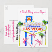 Las Vegas vrijgezellenfeest Roze Palmen Aankondigingskaart (Voorkant / Achterkant)