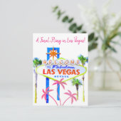 Las Vegas vrijgezellenfeest Roze Palmen Aankondigingskaart (Staand voorkant)