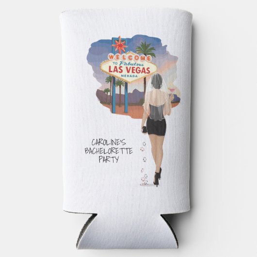 Las Vegas vrijgezellenfeest Zwarte Haren Bruid Seltzer Blikjeskoeler (Voorkant)