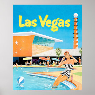 Las Vegas, vrouw bij het zwembad, vintage, reizen Poster