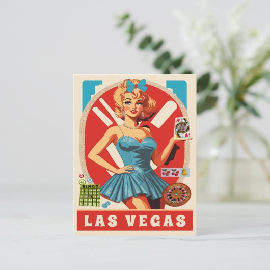 Las Vegas, Vrouw met Kaarten, Reizen Briefkaart (Staand voorkant)