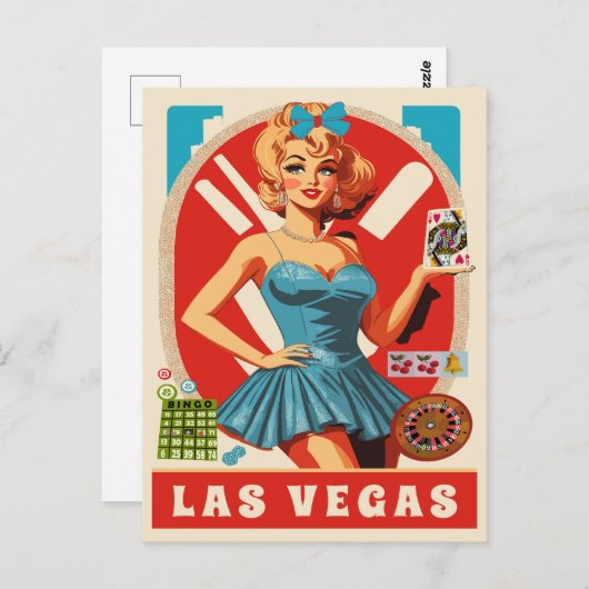 Las Vegas, Vrouw met Kaarten, Reizen Briefkaart (Voorkant / Achterkant)
