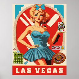 Las Vegas, Vrouw met Kaarten, Reizen Poster
