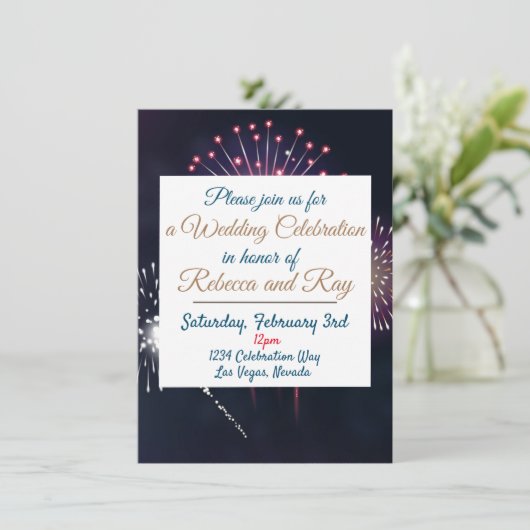 Las Vegas vuurwerk bruiloft Kaart (Staand voorkant)