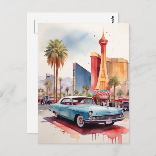 Las Vegas waterverf kunst Briefkaart (Voorkant / Achterkant)