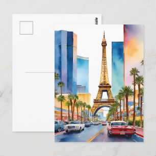 Las Vegas waterverf kunst Briefkaart