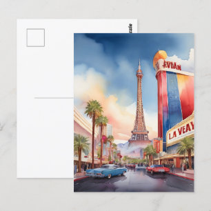 Las Vegas waterverf kunst Briefkaart