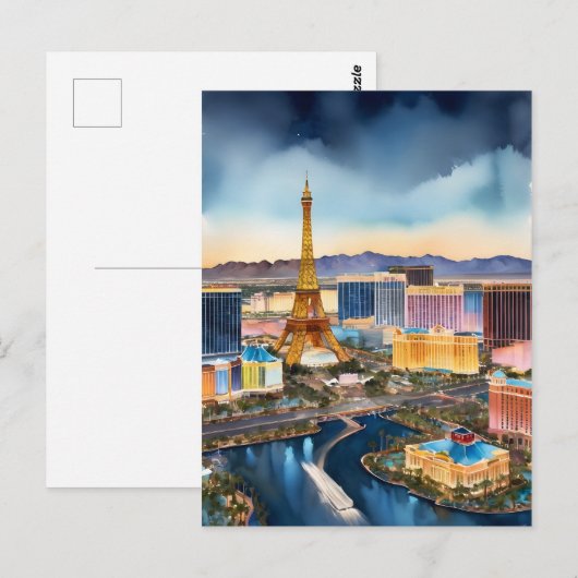 Las Vegas waterverf kunst Briefkaart (Voorkant / Achterkant)