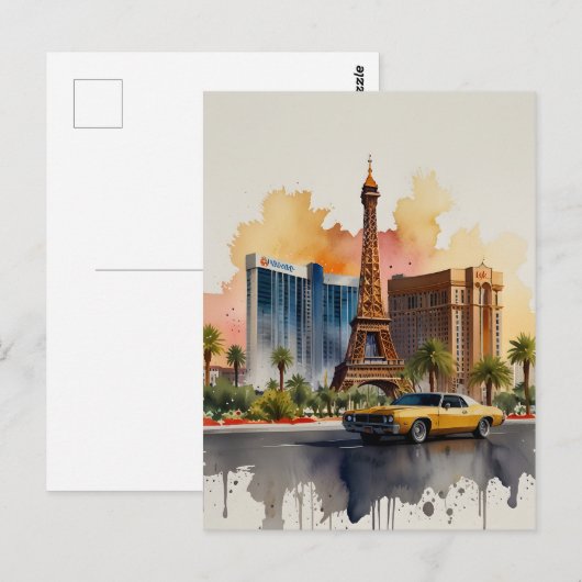 Las Vegas waterverf kunst Briefkaart (Voorkant / Achterkant)