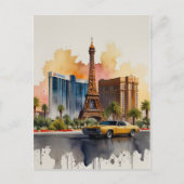 Las Vegas waterverf kunst Briefkaart (Voorkant)