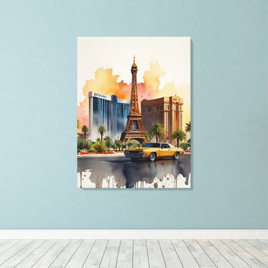 Las Vegas waterverf kunst Canvas Afdruk (Insitu (Houten vloer))