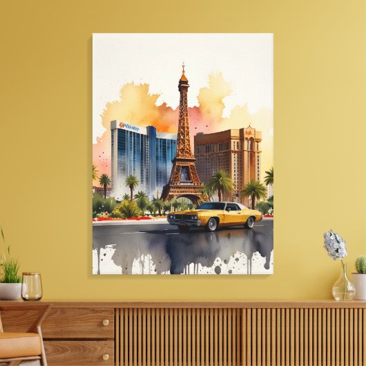 Las Vegas waterverf kunst Canvas Afdruk (Insitu (Woonkamer))