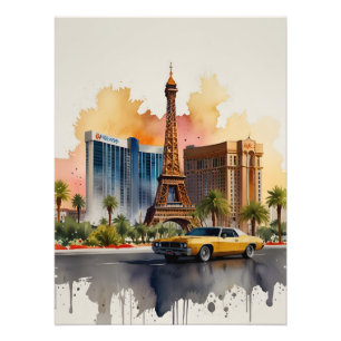 Las Vegas waterverf kunst Foto Afdruk