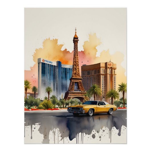 Las Vegas waterverf kunst Foto Afdruk (Voorkant)