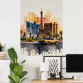 Las Vegas waterverf kunst Poster (Thuiskantoor)