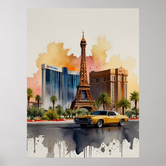 Las Vegas waterverf kunst Poster (Voorkant)