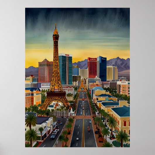 Las Vegas waterverf kunst Poster (Voorkant)