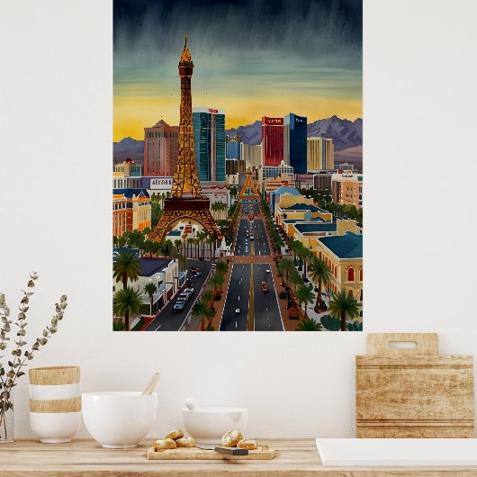 Las Vegas waterverf kunst Poster (Keuken)