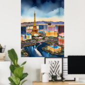 Las Vegas waterverf kunst Poster (Thuiskantoor)