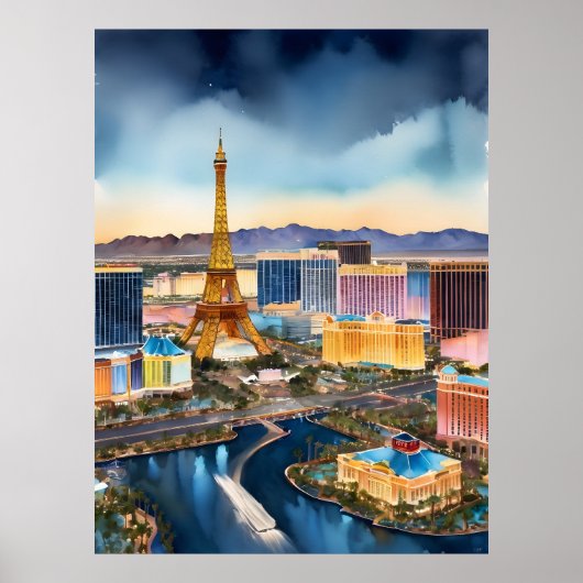 Las Vegas waterverf kunst Poster (Voorkant)