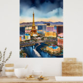 Las Vegas waterverf kunst Poster (Keuken)