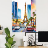 Las Vegas waterverf kunst Poster (Thuiskantoor)