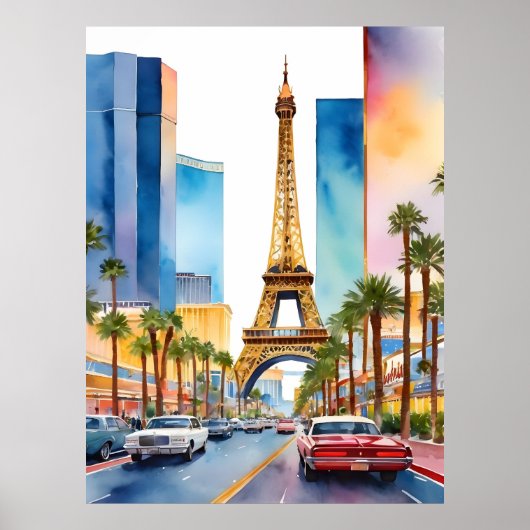 Las Vegas waterverf kunst Poster (Voorkant)