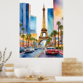 Las Vegas waterverf kunst Poster (Keuken)