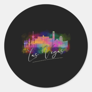 Las Vegas Waterverf Skyline Ronde Sticker