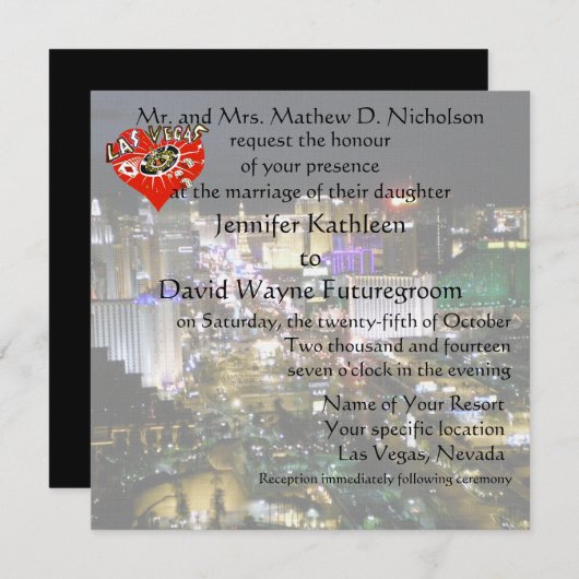 Las Vegas Wedding and Reception Red Heart Kaart (Voorkant / Achterkant)