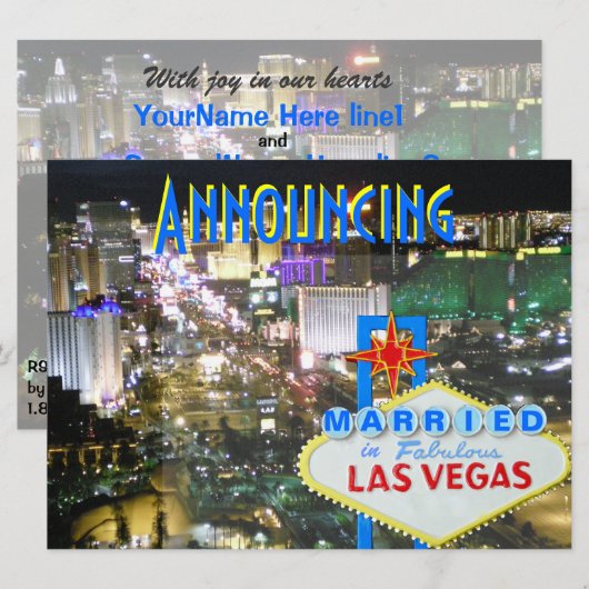 Las Vegas Wedding Announce and Reception Invite Kaart (Voorkant / Achterkant)