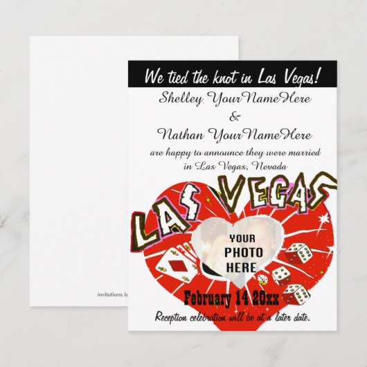 Las Vegas Wedding Announcement Black White Red Kaart (Voorkant / Achterkant)